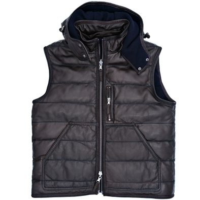 Reversible brown and navy blue bodywarmer THE JACK LEATHERS
