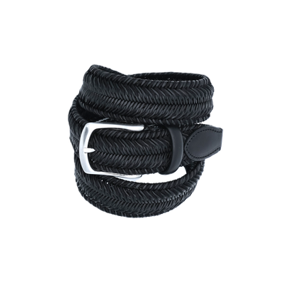 Black bi-material braided belt VENETA CINTURE
