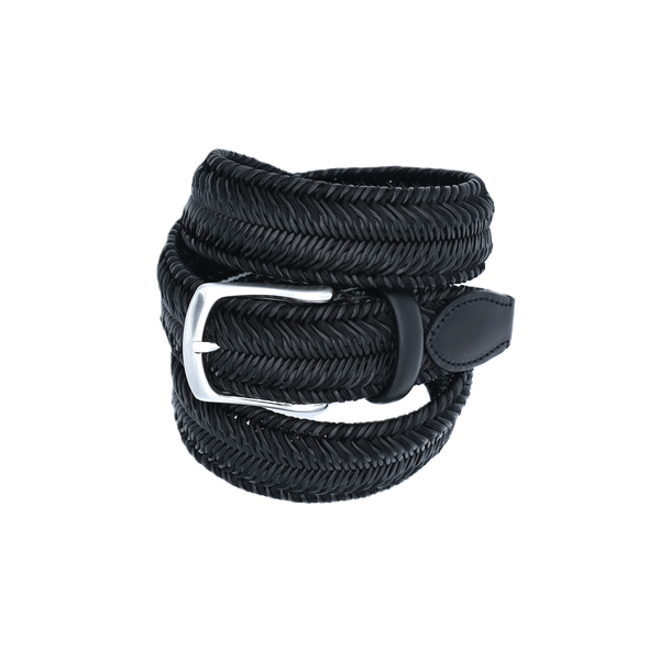Black bi-material braided belt VENETA CINTURE