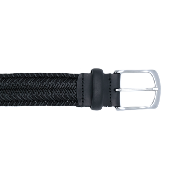 Black bi-material braided belt VENETA CINTURE