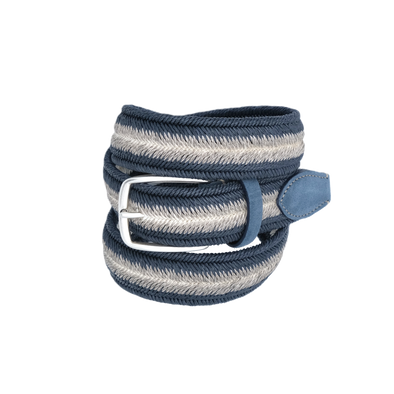 Denim blue and light grey bi-material braided belt VENETA CINTURE