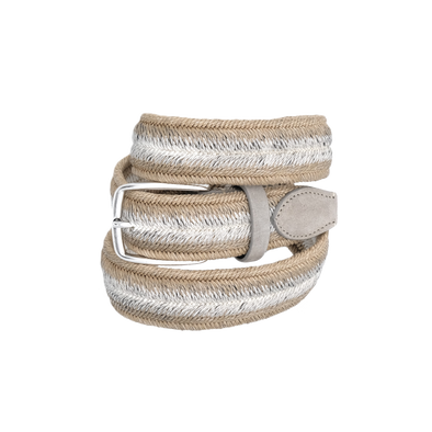 Beige and mastic bi-material braided belt VENETA CINTURE