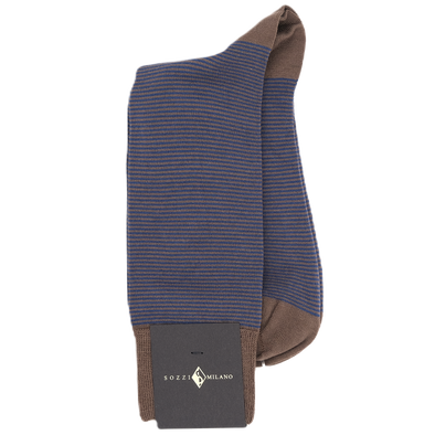 Fine brown and blue stripes mid-calf socks SOZZI MILANO
