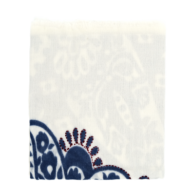 Embroidered "mumbai" scarf with off-white background / ROSI