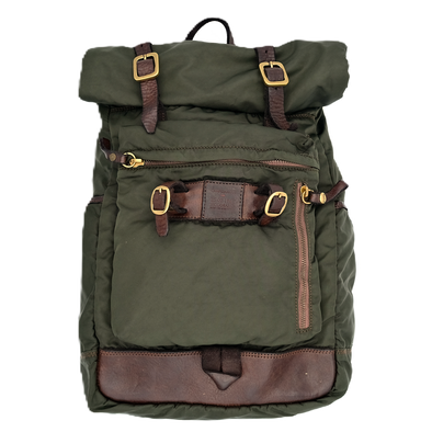Leather and military green polyamide fabric "Londra" backpack CAMPOMAGGI