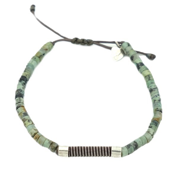 Bracelet SING A SONG green jasper on macramé thread