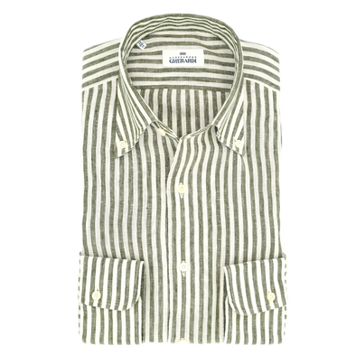 Button-down white and green stripes casual shirt ALESSANDRO GHERARDI