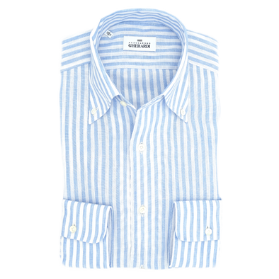 Button-down white and sky blue stripes casual shirt ALESSANDRO GHERARDI