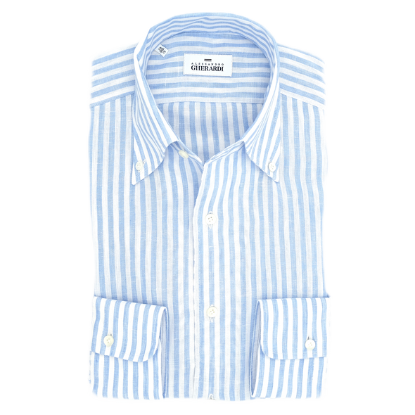 Button-down white and sky blue stripes casual shirt ALESSANDRO GHERARDI