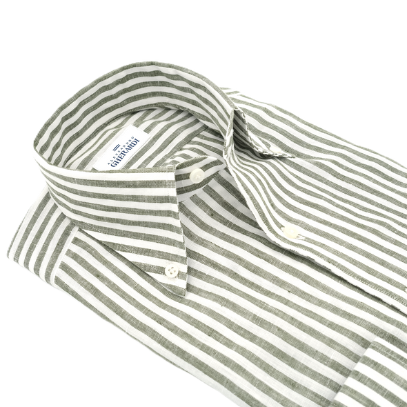 Button-down white and green stripes casual shirt ALESSANDRO GHERARDI
