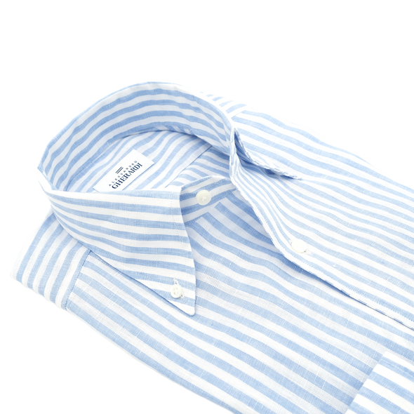 Button-down white and sky blue stripes casual shirt ALESSANDRO GHERARDI