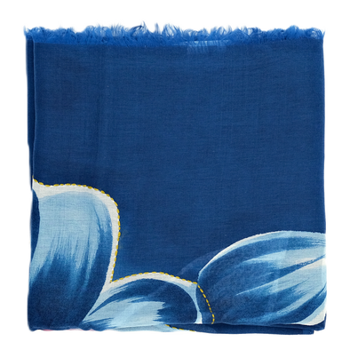 Embroidered "arya" scarf with indigo blue background / ROSI