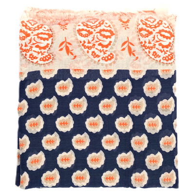 Embroidered "arya" scarf with navy blue background / ROSI