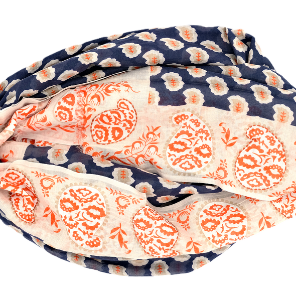 Embroidered "arya" scarf with navy blue background / ROSI