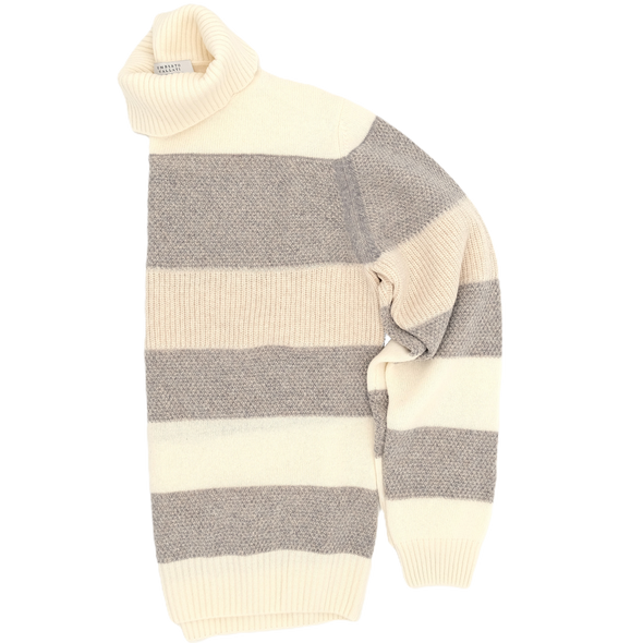 Beige and off white "texture mix" turtle neck sweater UMBERTO VALLATI