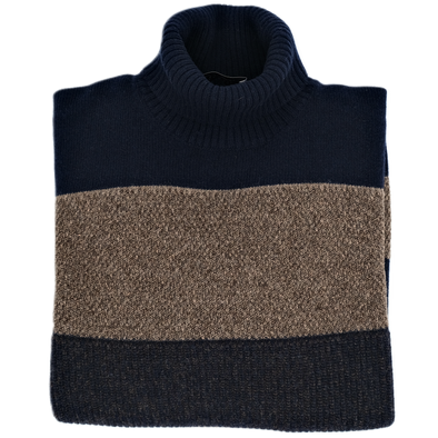 Navy blue and brown turtle neck "texture mix" sweater UMBERTO VALLATI
