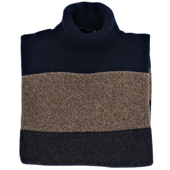 Navy blue and brown turtle neck "texture mix" sweater UMBERTO VALLATI