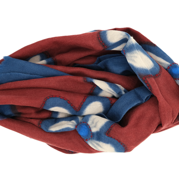 Embroidered "mumbai" scarf with dark red background colour / ROSI