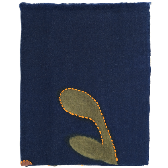 Embroidered "mumbai" scarf with navy blue background colour / ROSI