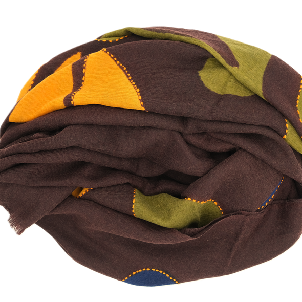 Embroidered "mumbai" scarf with dark brown background colour /ROSI