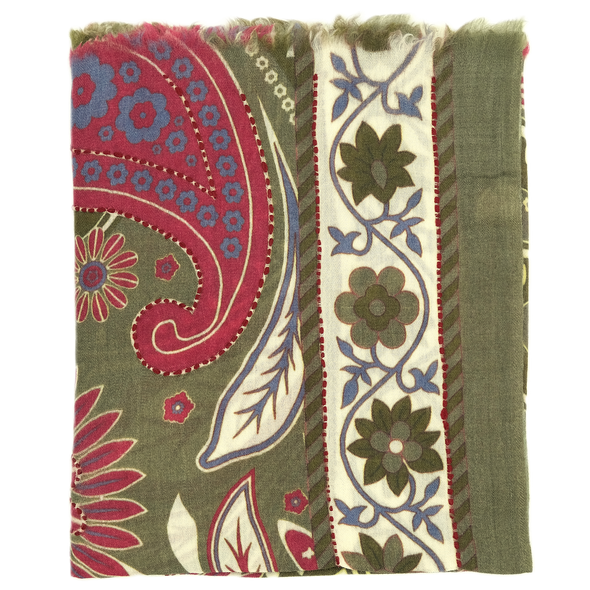 Embroidered "mumbai" scarf with green background colour / ROSI