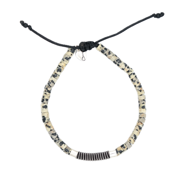 Bracelet SING A SONG jasper dalmatian on macramé thread