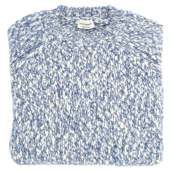 White and blue "mottled" round neck sweater MORGANO