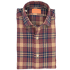 Beige, dark blue and wine bed check patterns "washed" casual shirt GRIGIO