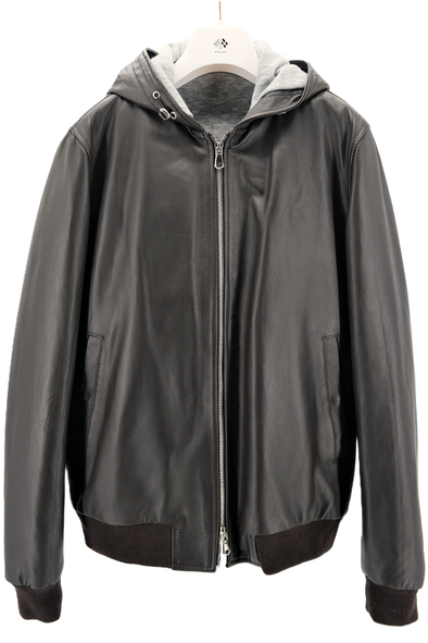 Chocolate "hooded" leather jacket FRADI