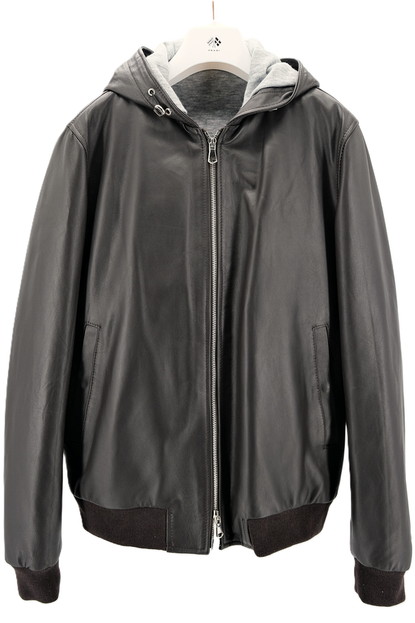 Chocolate "hooded" leather jacket FRADI
