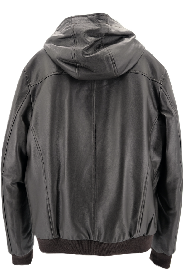 Chocolate "hooded" leather jacket FRADI