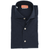 Dark blue "washed cotton and wool" casual shirt GRIGIO