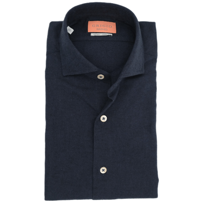 Dark blue "washed cotton and wool" casual shirt GRIGIO
