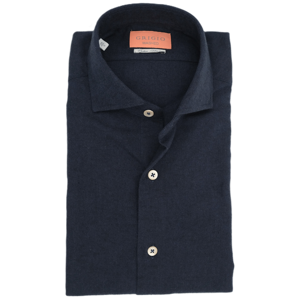 Dark blue "washed cotton and wool" casual shirt GRIGIO