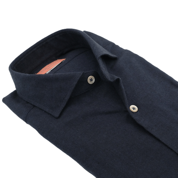 Dark blue "washed cotton and wool" casual shirt GRIGIO