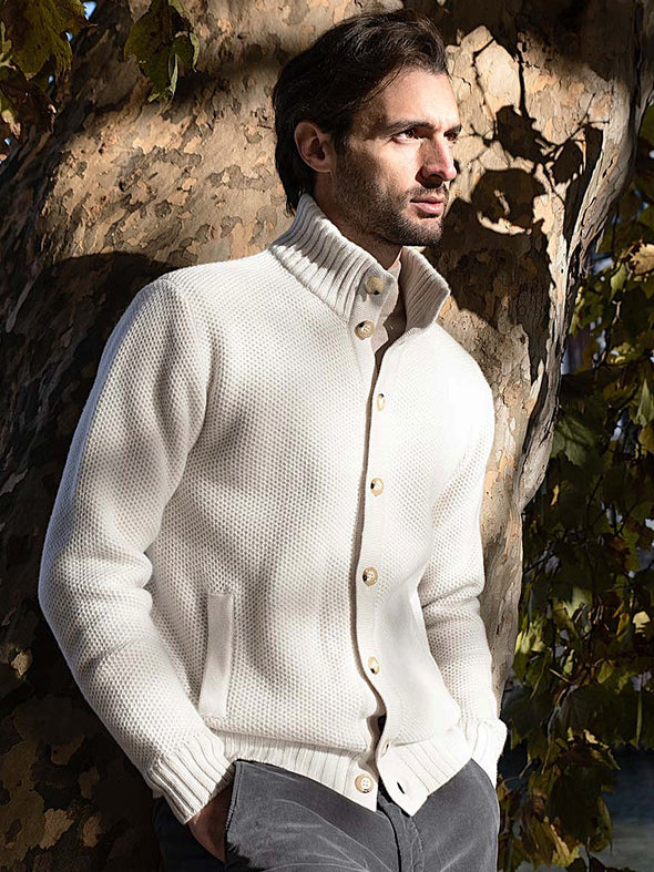 Navy blue "honeycomb pattern" cardigan MORGANO