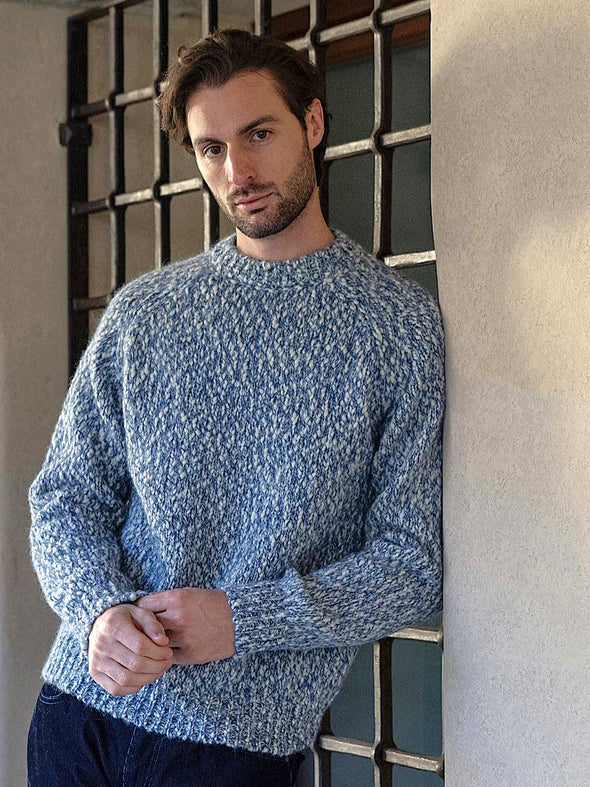 White and cream "mottled" round neck sweater MORGANO