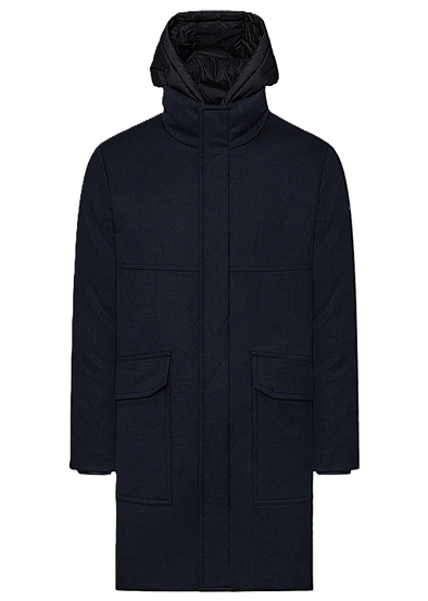 Night blue "Vulcan" long bi-material padded parka DUNO