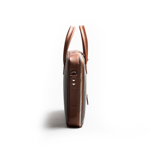 One day bag LUNDI Diego grey canvas and cognac leather