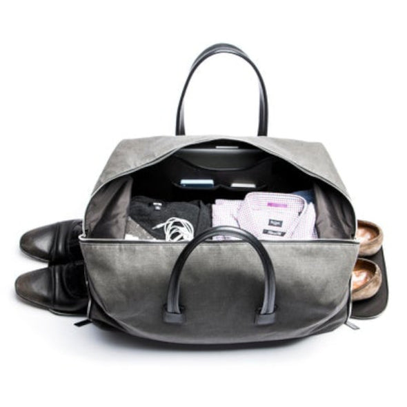 Voyager bag LUNDI Remington grey canvas and black leather