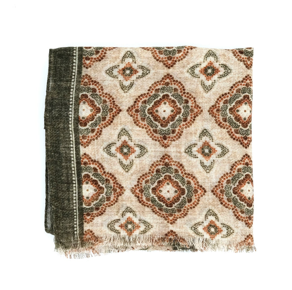 Beige background colour with rust and green patterns scarf ROSI