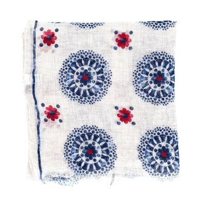 Off white background colour with denim blue and red patterns scarf ROSI