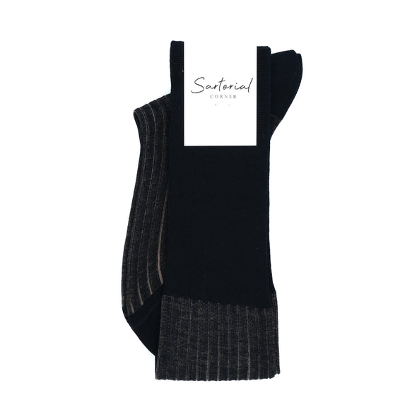 Dark blue and brown stripes knee-high socks