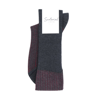 Dark grey and red stripes knee-high socks