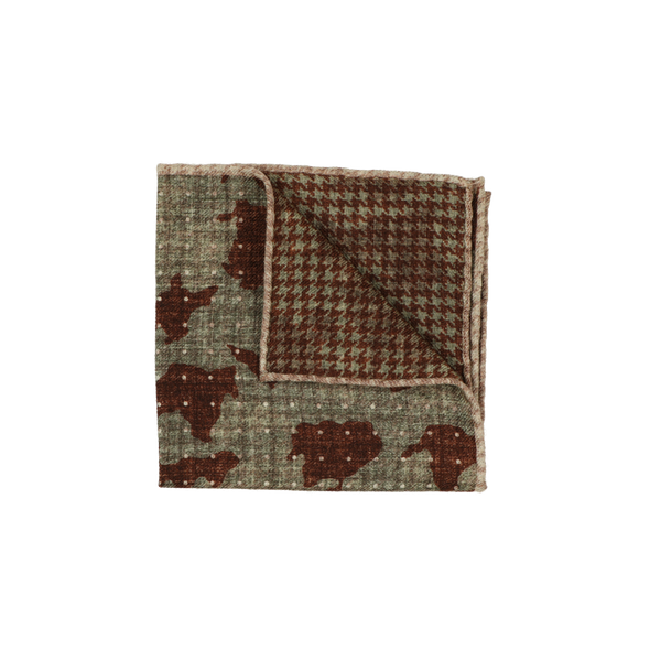 Houndstooth and camouflage patterns in green and brown colour pocket square ROSI
