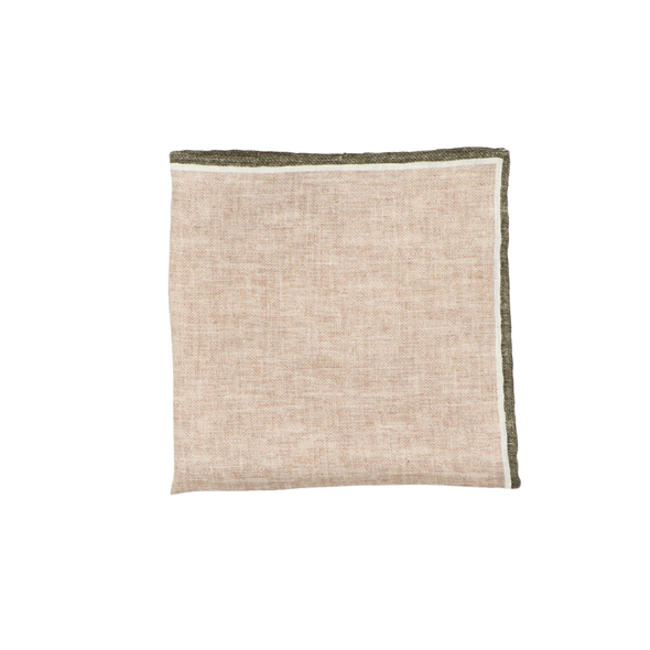 Sand colour with white and military green edge pocket square ROSI