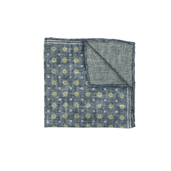 Denim blue background colour with green flowers patterns pocket square ROSI