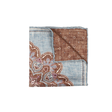 Sky blue and brown background colour with brown patterns pocket square ROSI