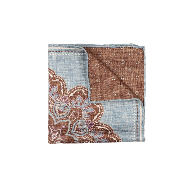 Sky blue and brown background colour with brown patterns pocket square ROSI