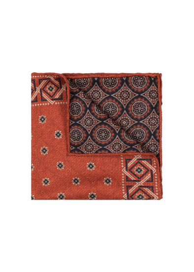 Rust background colour with beige and blue flowers patterns pocket square ROSI